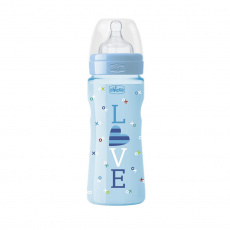 CHICCO Láhev kojenecká Well-Being LOVE silikon 330 ml chlapec 4m+ CHICCO Láhev kojenecká Well-Being LOVE silikon 330 ml chlapec 4m+