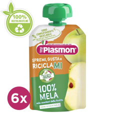 6x PLASMON Kapsička bezlepková ovocná jablko 100 g, 6m+ 6x PLASMON Kapsička bezlepková ovocná jablko 100 g, 6m+