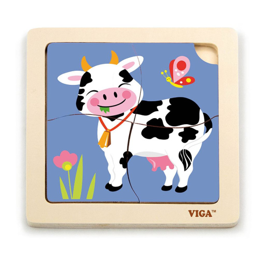 Dřevěné puzzle pro nejmenší Viga 4 ks Kravička