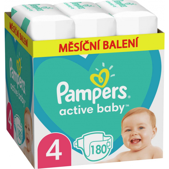 PAMPERS Active Baby Pleny jednorázové 4 (9-14 kg) 180 ks - MĚSÍČNÍ ZÁSOBA