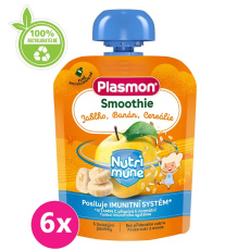 6x PLASMON Kapsička Smoothie NUTRI-MUNE bezlepkové ovocné jablko a banán s cereáliemi 85g, 6 m+ 6x PLASMON Kapsička Smoothie NUTRI-MUNE bezlepkové ovocné jablko a banán s cereáliemi 85g, 6 m+