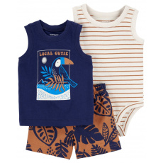 CARTER'S Set 3dílný body bez rukávů, tílko, kraťasy Navy Bird kluk NB