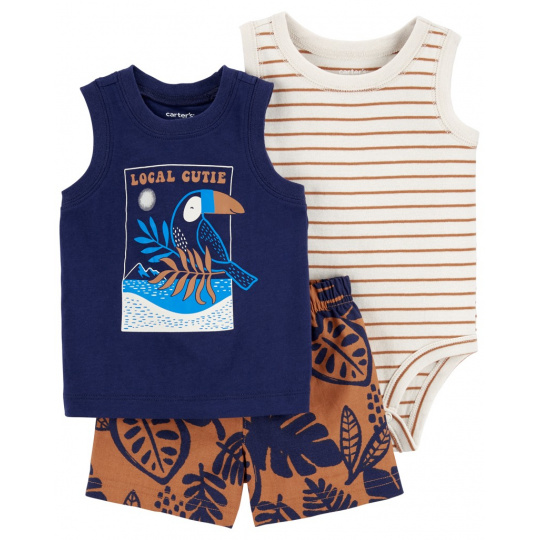 CARTER'S Set 3dílný body bez rukávů, tílko, kraťasy Navy Bird kluk NB