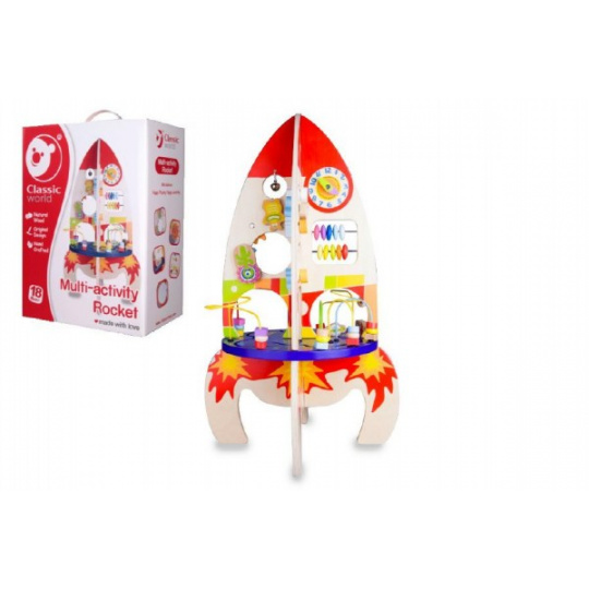 Hrací stůl dřevo edukační raketa v krabici 32x45x20cm  DOPRODEJ