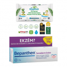 BEPANTHEN Krém Sensiderm proti ekzému 50 g + vlhčené ubrousky Happy Planet 100% BIO, 60 ks BEPANTHEN Krém Sensiderm proti ekzému 50 g + vlhčené ubrousky Happy Planet 100% BIO, 60 ks