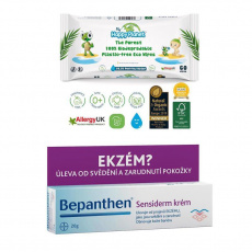BEPANTHEN Krém Sansiderm proti ekzému 20 g + vlhčené ubrousky Happy Planet 100% BIO, 60 ks BEPANTHEN Krém Sansiderm proti ekzému 20 g + vlhčené ubrousky Happy Planet 100% BIO, 60 ks