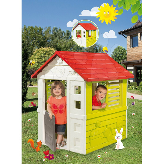 Smoby Domeček Lovely červeno-zelený s 3 okny a 2 žaluziemi s UV filtrem od 2 let