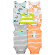 CARTER'S Body bez rukávů Stripes Animals kluk 5ks 6m