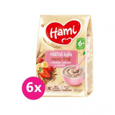 6x HAMI Kaše mléčná ovesno-žitná s banánem, jahodami a malinami 210 g, 6+ 6x HAMI Kaše mléčná ovesno-žitná s banánem, jahodami a malinami 210 g, 6+