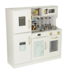 KIK KX4934 Dřevěná kuchyňka pro děti s lednicí bílá