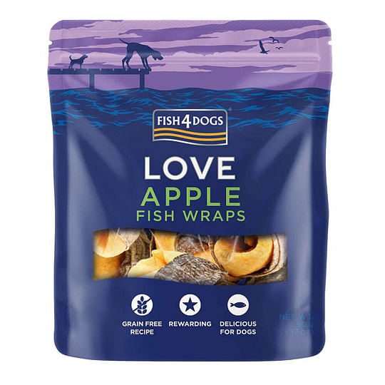 FISH4DOGS Pamlsky pro psy LOVE rybí závitky s jablkem 90 g FISH4DOGS Pamlsky pro psy LOVE rybí závitky s jablkem 90 g