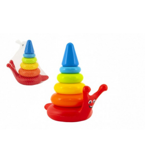 Skládanka pyramida kroužky šnek plast 6ks v síťce 18x20x12cm 12m+ Skládanka pyramida kroužky šnek plast 6ks v síťce 18x20x12cm 12m+