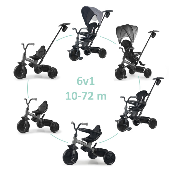 QPLAY Tříkolka Elite Platinum Grey, 6 v 1, věk 10-72 měsíců