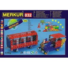 Stavebnice MERKUR 032 Železniční modely 10 modelů 300ks v krabici 36x27x3cm