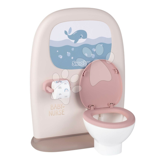 Smoby Záchod a koupelna pro panenky Toilets 2in1 Baby Nurse  oboustranný s WC papírem a 3 doplňky k umyvadlu