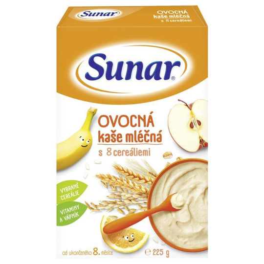 SUNAR Kaše mléčná ovocná s 8 cereáliemi 225 g