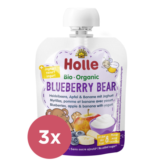 3x HOLLE BIO Blueberry bear - dětské ovocné pyré s jogurtem 85 g