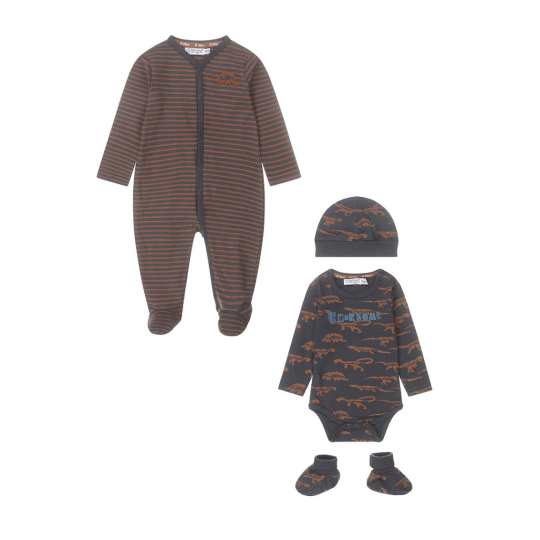 DIRKJE Set overal+ body + čepice+ botičky tm. modrá kluk vel.56