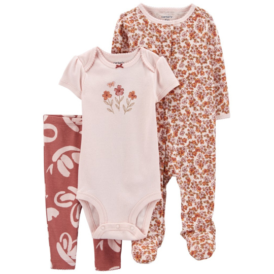 CARTER'S Set 3dílný body kr. rukáv, overal, legíny Pink Floral holka LBB 6m