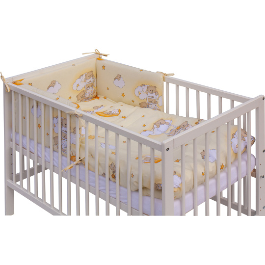 Dětská postýlka s vyndavacími příčkami - bílá - 120x60 cm s kompletní výbavou Mráček Barva soupravy: Mráček béžový Dětská postýlka s vyndavacími příčkami - bílá - 120x60 cm s kompletní výbavou Mráček Barva soupravy: Mráček béžový