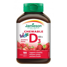 JAMIESON Vitamin D3 Kids 400 IU tablety na cucání s příchutí jahody pro děti 100 tbl. JAMIESON Vitamin D3 Kids 400 IU tablety na cucání s příchutí jahody pro děti 100 tbl.