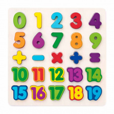 WOODY Puzzle číslice nasívní na desce WOODY Puzzle číslice nasívní na desce
