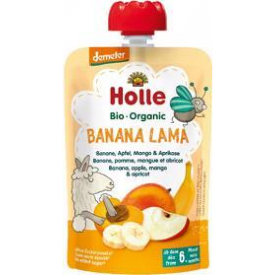 HOLLE Bio-Organic Banana Lama ovocné pyré banán, jablko, mango, meruňka, 100 g (6m+)