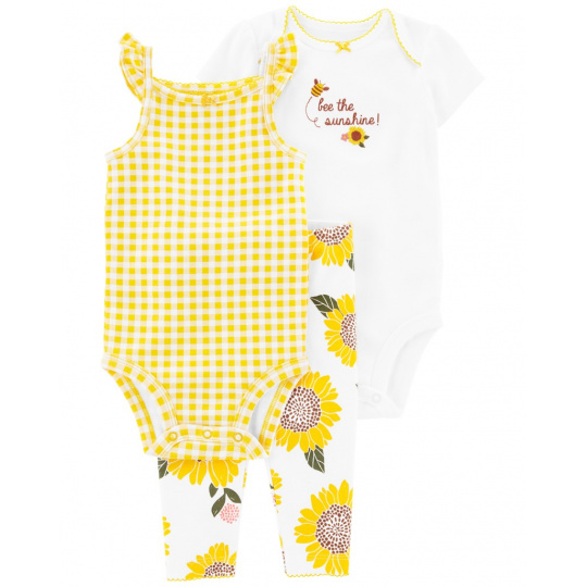 CARTER'S Set 3dílný legíny, body kr. rukáv, body na ramínka Yellow Sunflower holka 12m