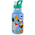 SKIP HOP Láhev s nálepkami se slámkovým náústkem nerezová modrá 380 ml, 4r+