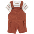 CARTER'S Set 2dílný triko kr. rukáv, kraťasy na kšandy Brown&Color Stripes kluk 3m