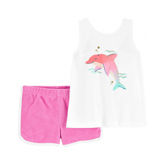 CARTER'S Set 2dílný triko na ramínka, kraťasy Pink Dolphin holka 9m
