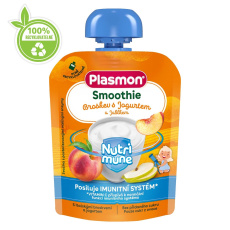 PLASMON Kapsička Smoothie NUTRI-MUNE bezlepková ovoce-jogurt broskev a jablko 85g, 6 m+ PLASMON Kapsička Smoothie NUTRI-MUNE bezlepková ovoce-jogurt broskev a jablko 85g, 6 m+