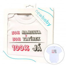 Body s potiskem New Baby 50% MAMINKA + 50% TATÍNEK - 100% JÁ růžové - dárkové balení