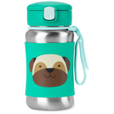 SKIP HOP Spark Style Láhev s brčkem na vodu nerez Mopslík 12m+