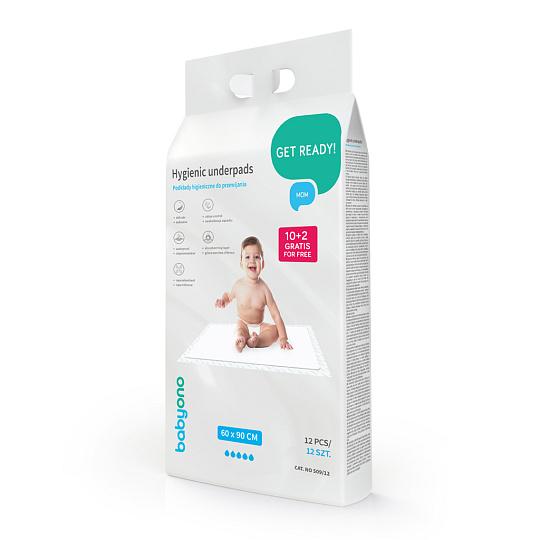 BABYONO Podložky přebalovací jednorázové 60x90 cm, 10 ks + 2 zdarma