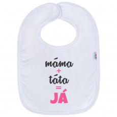 Kojenecký bavlněný bryndák New Baby máma+táta=JÁ růžový